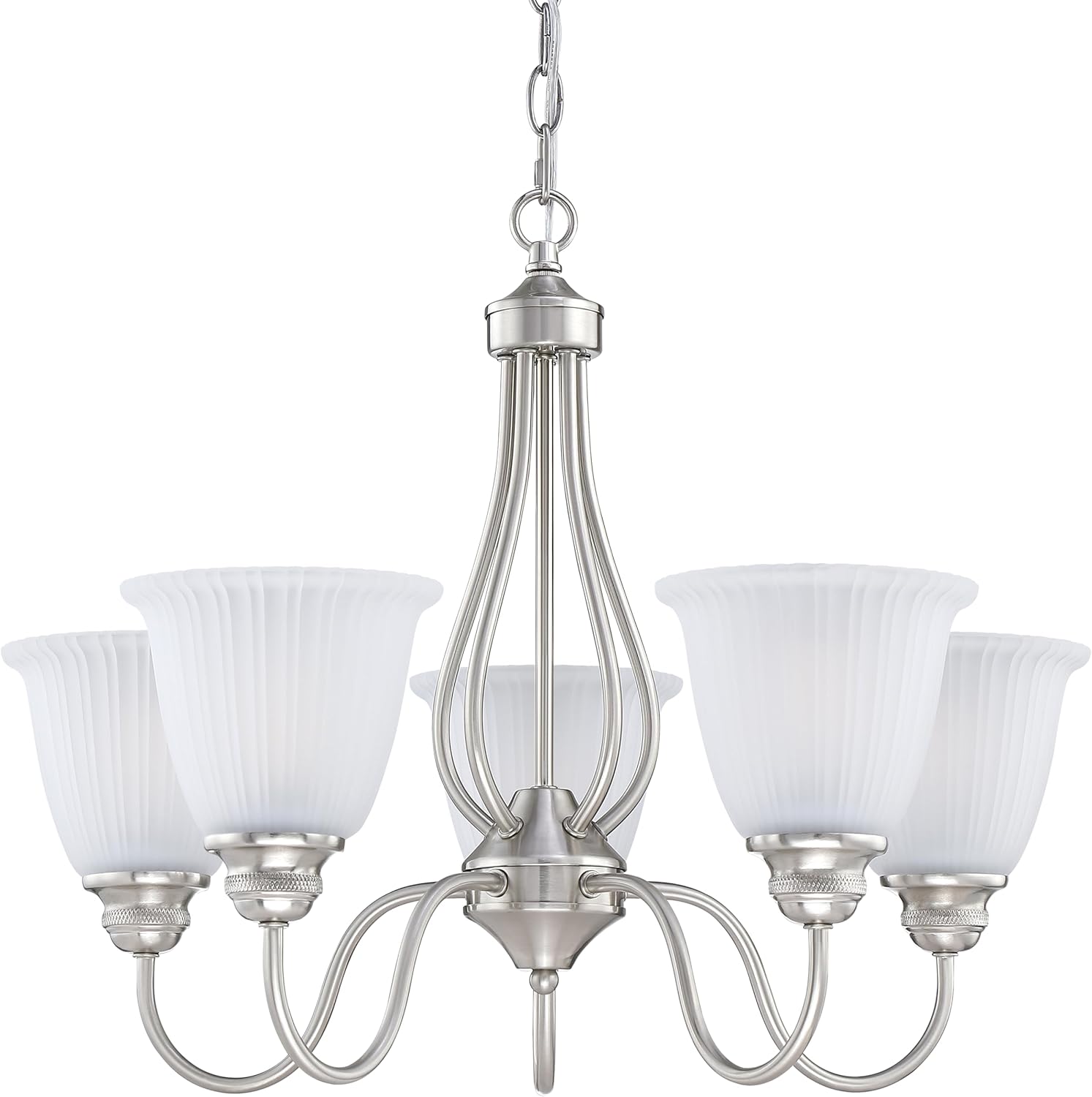 Doraimi Lighting 5 Light Chandelier Stripe Frosted Glass Shade Classic Style Ceiling Pendant Light Fixture Brushed Nickel Finish for Meeting Room Dining Room Over Table Living Room