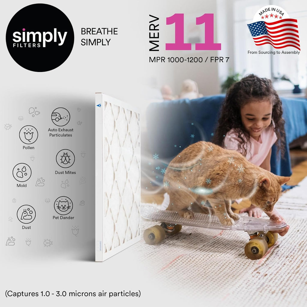 Simply 21x22x1 Air Filter, Merv 8, 6 Pack, For Home AC Furnace & HVAC (Actual Size: 20.75"x21.75"x0.75") DUST, Pet, & Allergy Control