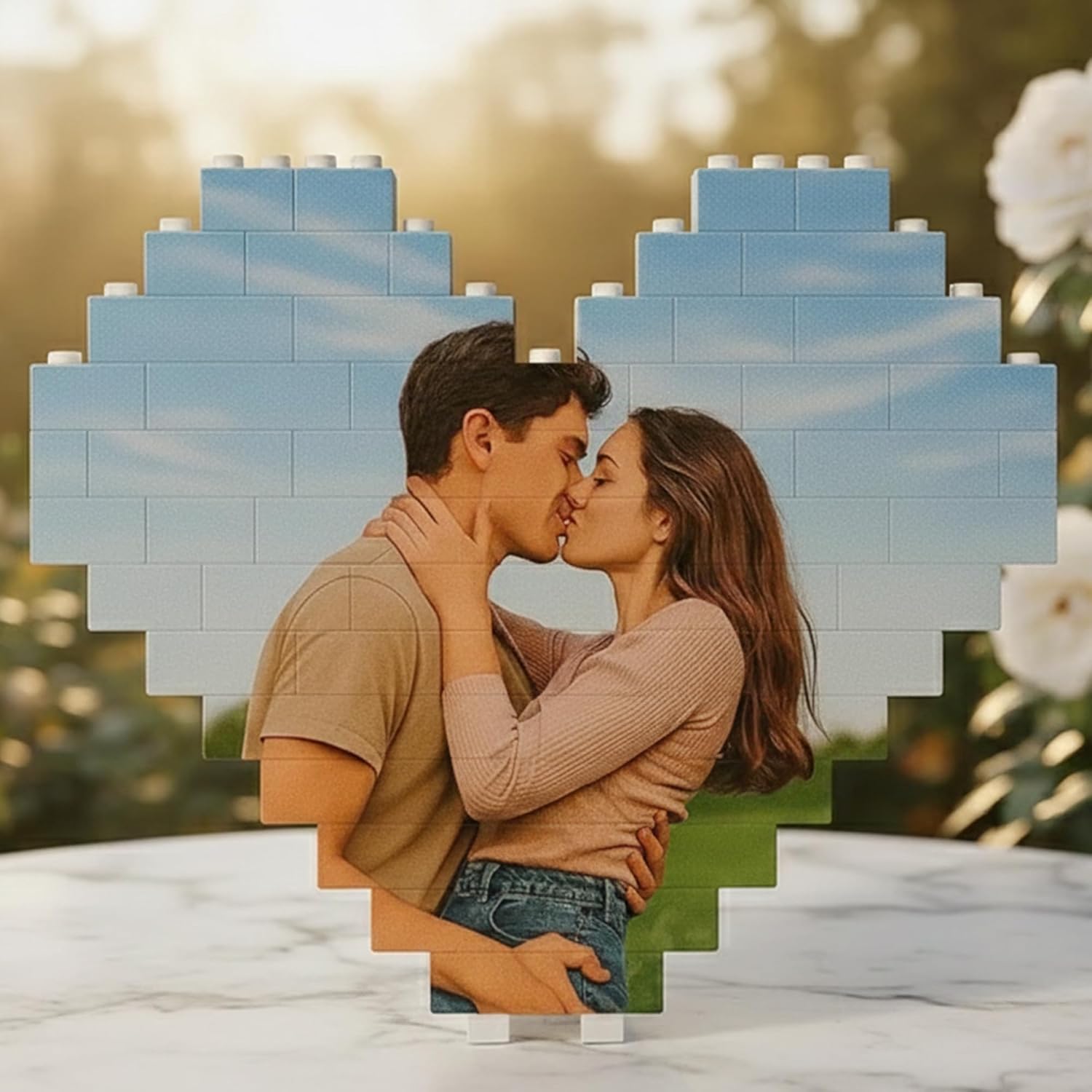 Custom Building Brick Photo Block – Personalized Picture Display with Name Couple Photo Block, Brick Portrait for Women, Men– Valentine’s Day, Birthday, Anniversary & Home Décor 2
