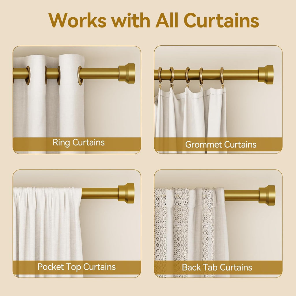 Curtain Rod 2 Pack 32-118 Inch, Heavy Duty 1 Inch Curtain Rod, Gold Long Adjustable Window Treatment Rods,Modern Design, Easy Installation
