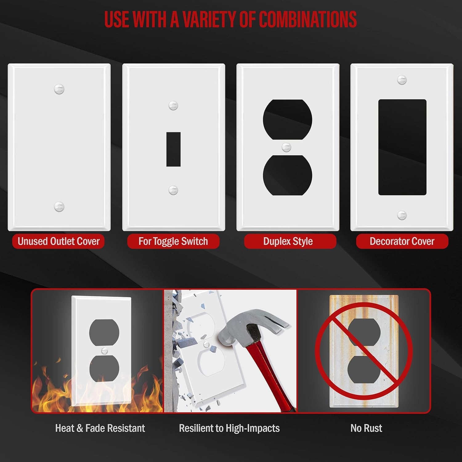 ENERLITES Duplex Receptacle Metal Wall Plate, Outlet Cover, Corrosion Resistant, Standard Size 1-Gang 4.50" x 2.76", Powder Coated Stamped Steel, 7721-WG, White Gloss
