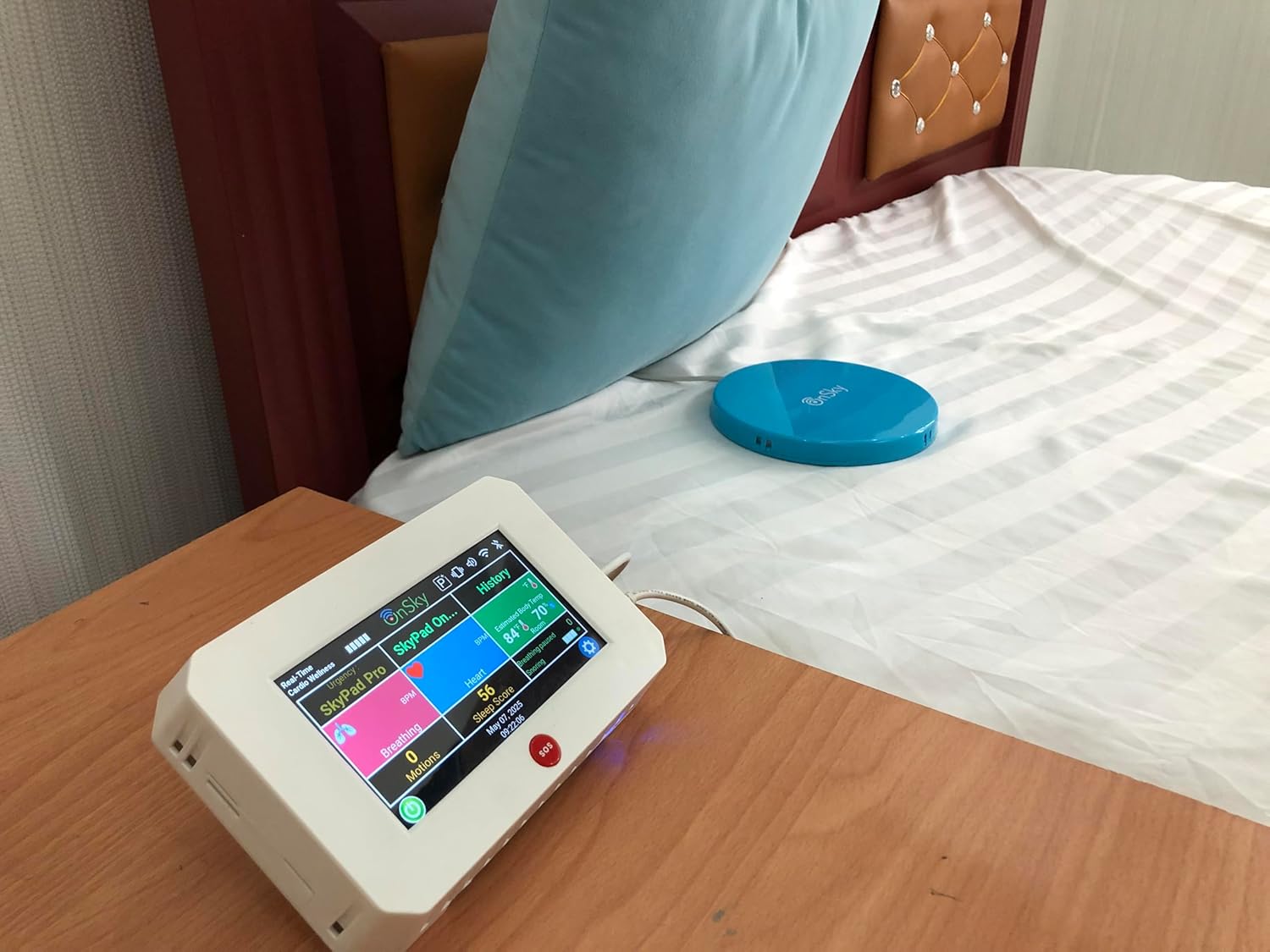 SkyPad FDA-Cleared Contact-Free Heart & Breathing & Sleep Apnea & Seizure Monitor, Adult & Children Home Health Care - Senior & Nursing Home - Remotely Monitor Wellness via app - Emergency Alert Call