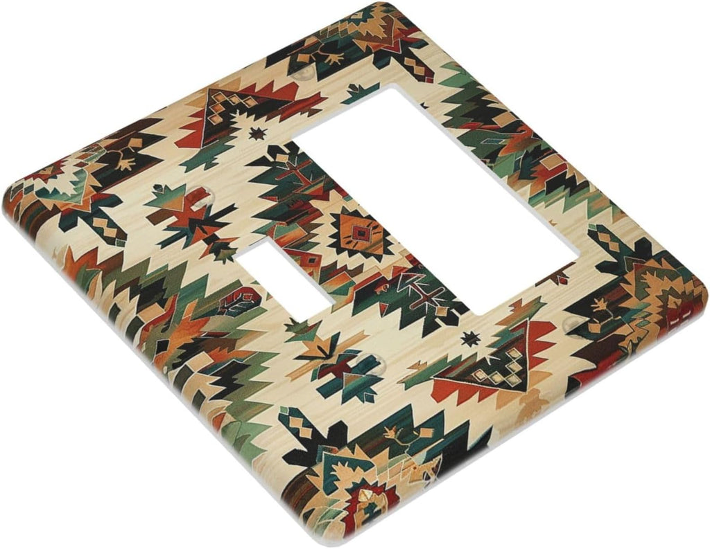 Outlet Covers Southwest Rustic American Indian Aztec Boho 1 Toggle 1 Rocker Combination Decorative Wall Plate Electrical Switch Plates Light Switch Cover Plate for Bed Room living Room