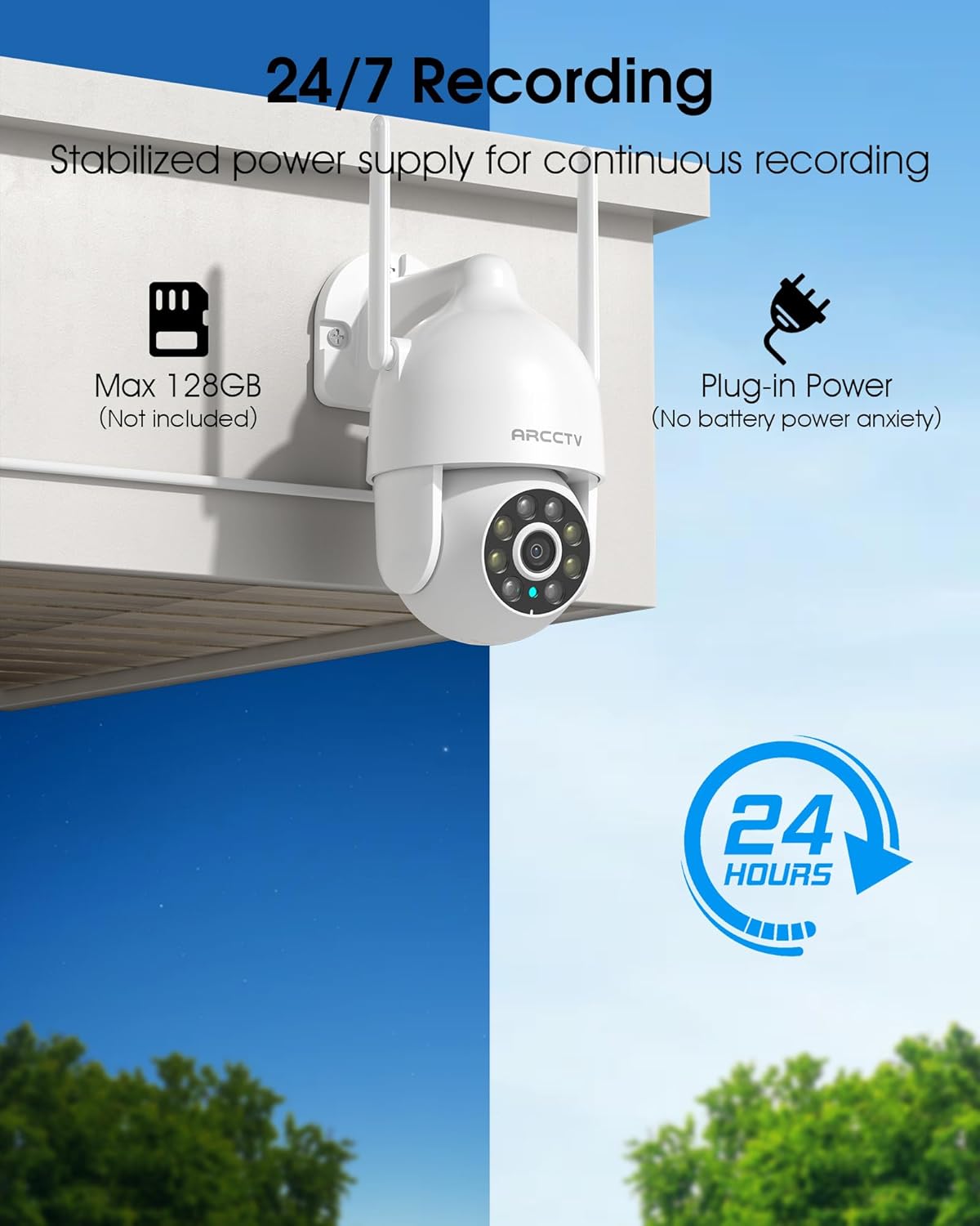 2K Security Camera Outdoor, 2.4G/5G WiFi 24/7 Recording Security Camera, 360° PTZ Auto Tracking, Motion Tracking, Full Color Night Vision, Waterproof