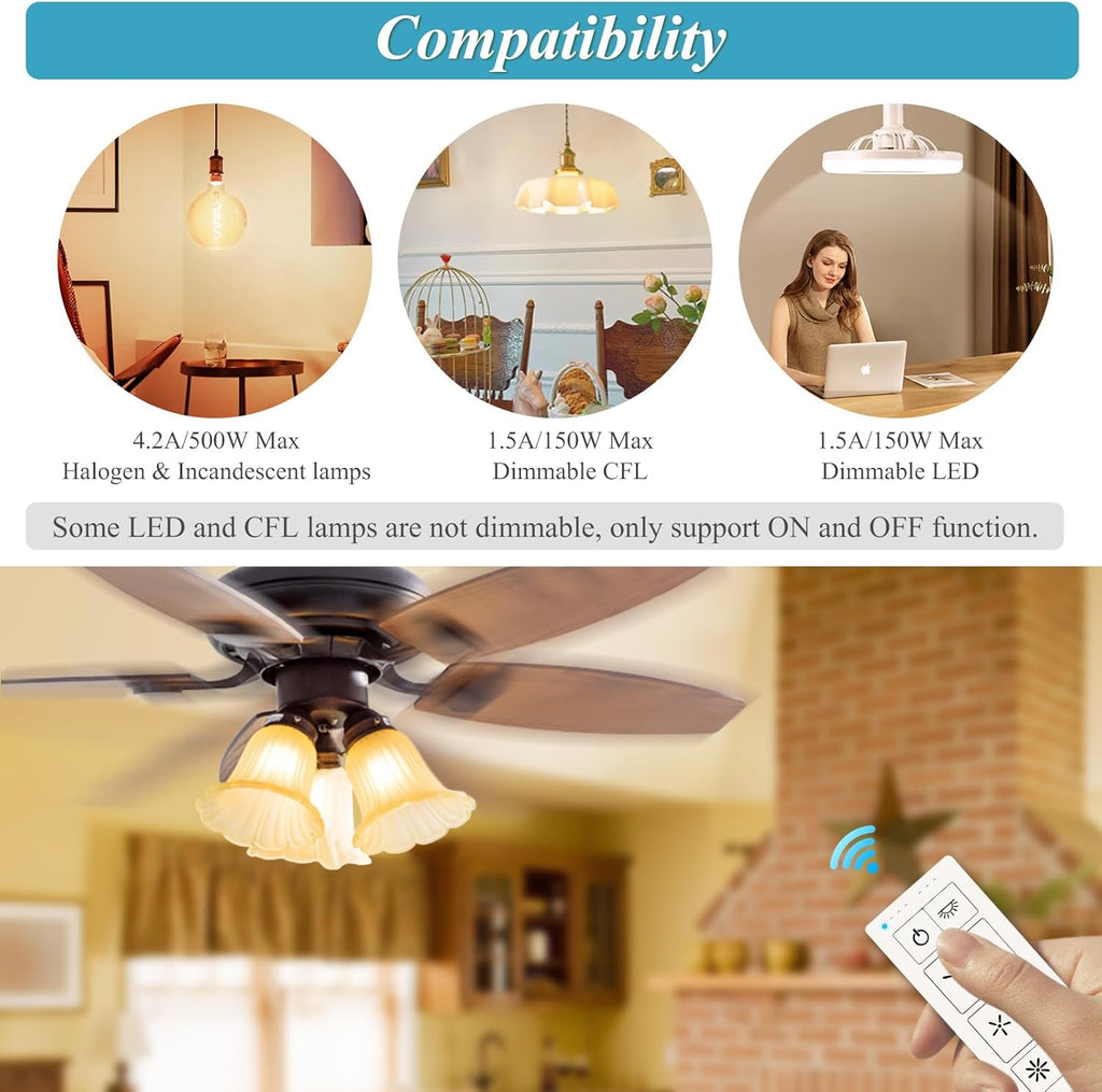 Universal Ceiling Fan Remote Control Kit, Ceiling Fan Wall Switch for 3 Speed and Light Dimmer, Compatible with Hampton Bay Harbor Breeze Hunter, 2-8H Timmer