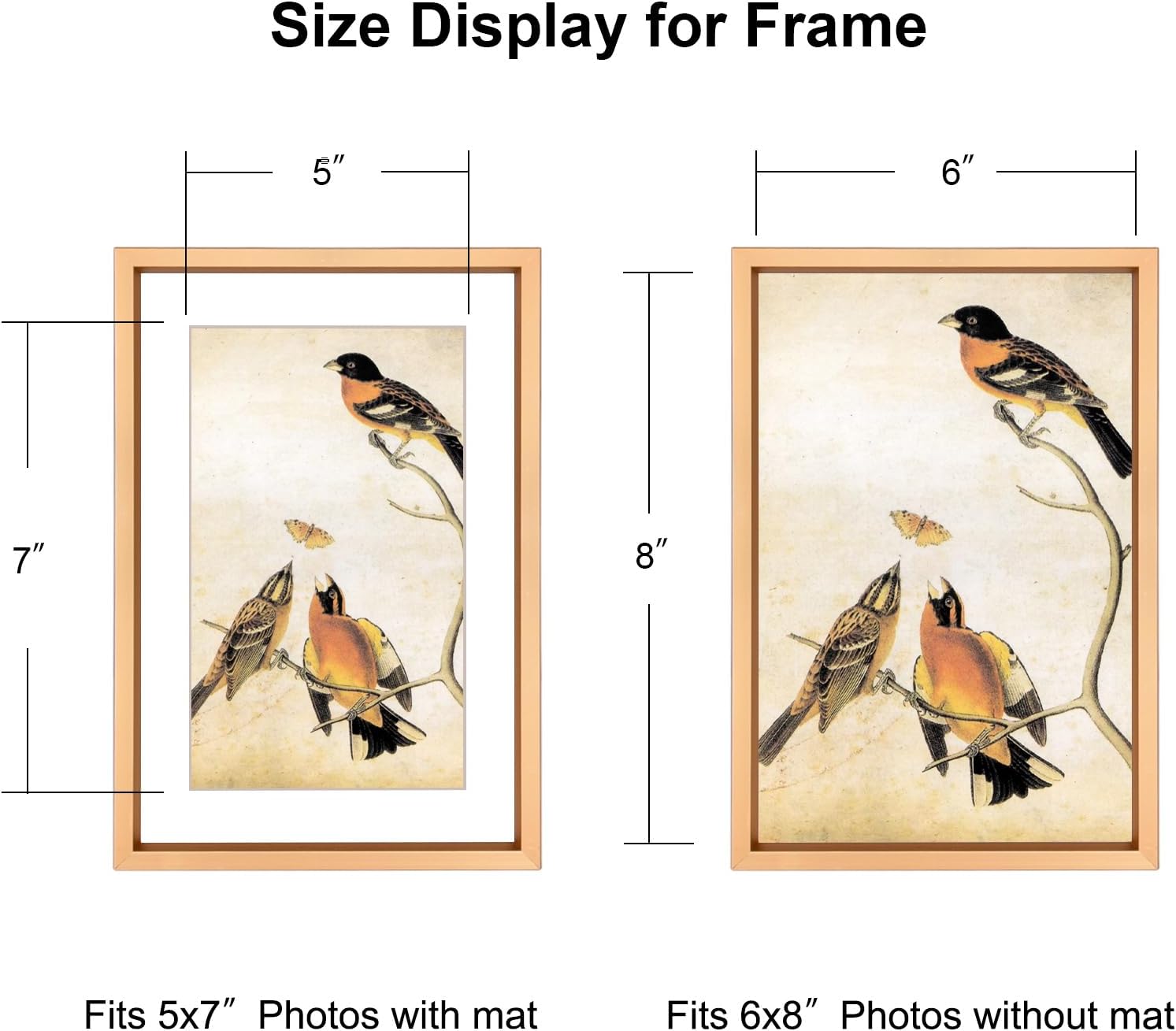 6x8 Picture Frame, Gold Aluminum Metal Photo Frames with HD Glass, Fits 5x7 with Mat or 6 x 8 without Mat, Display for Wall and Table