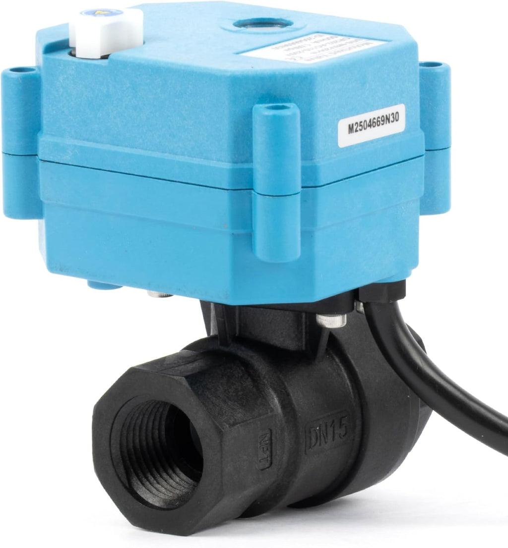 U.S. Solid 1/2” PPE Motorized Ball Valve with US Plug - Plastic Electrical Ball Valve, 2 Wire Auto Return, AC 110~230V, Normally Closed