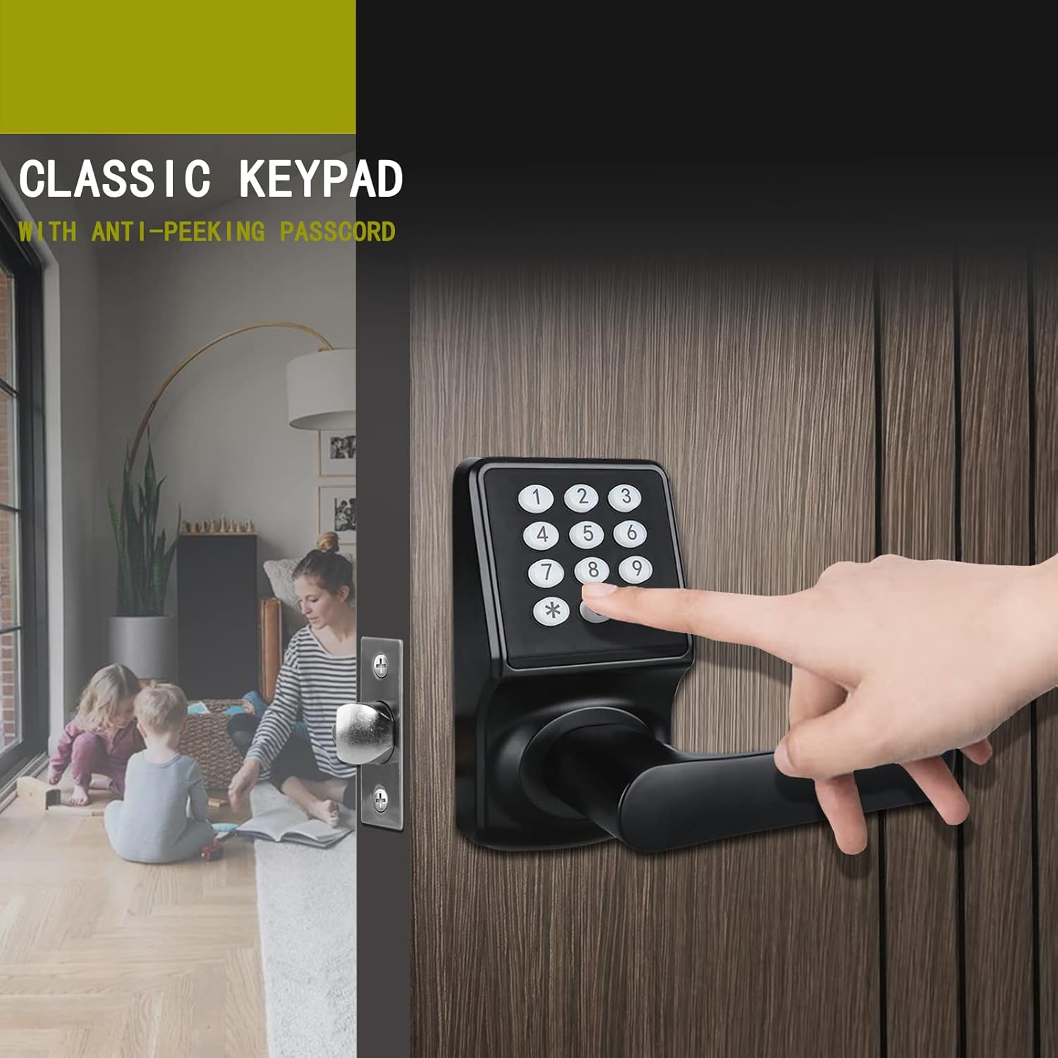 Keyless Entry Door Lock with Handle - IC Card and Anti-peep Password - Easy Installation for Home, Hotel - Matte Black