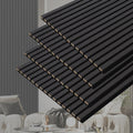 3D Slat Acoustic Wall Panels with Wood Finish Accent, 4 Pack Sound Absorbing Paneling for Studio, Office, Living Room, Bedroom Interior Decor (Matte Black, 48''L x 24''W)