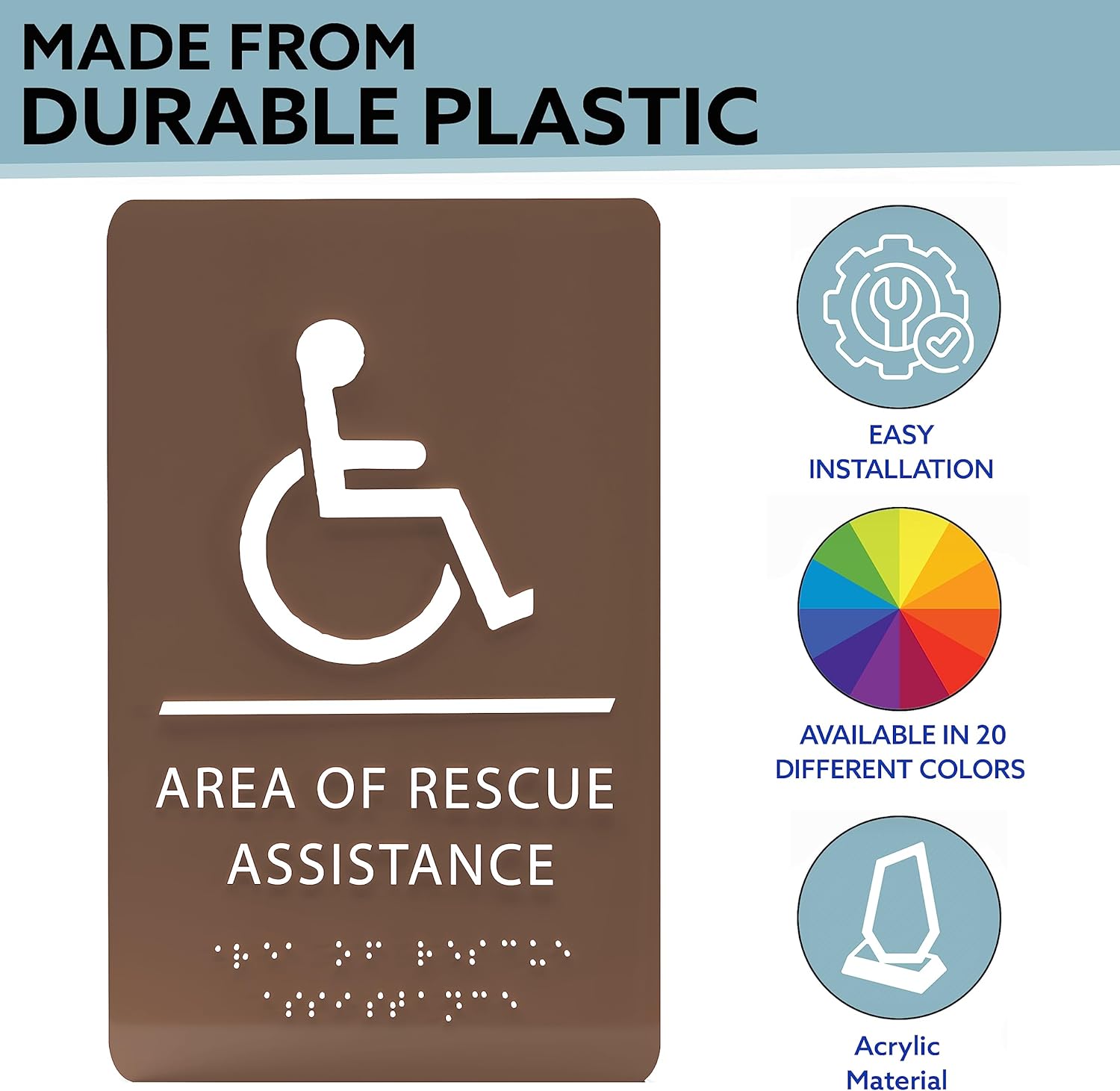 6" X9" Area of Rescue Assistance Sign - ADA Compliant Tactile Graphics Grade 2 Braille Text Signs| Sign for Shopping Malls, Offices, Hotels, Schools, Apartments, and Restaurants