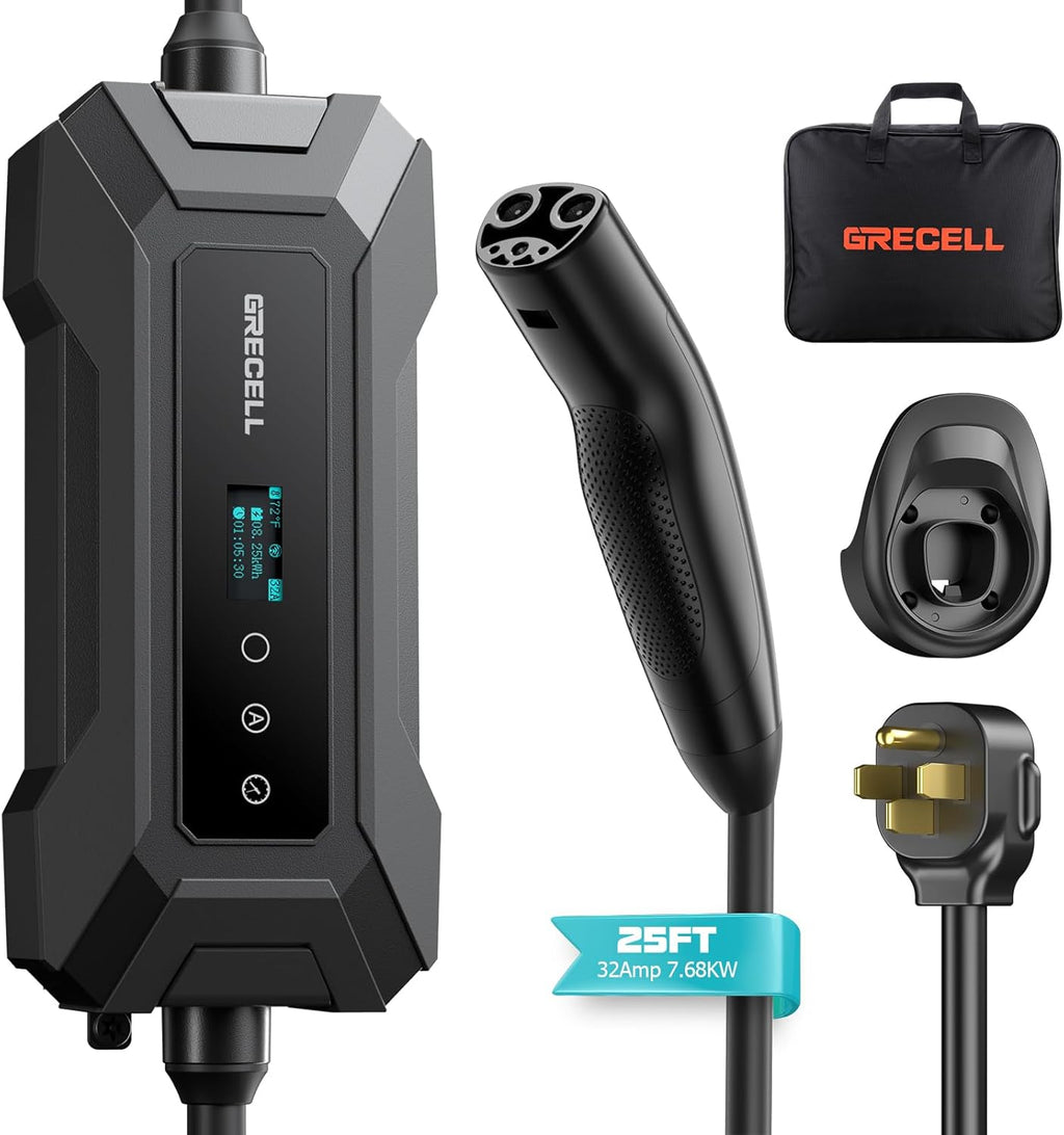Level 2 EV Charger for Tesla, Portable/Mobile NACS Charger (32Amp, 240V, 7.68kW, NEMA 14-50 Plug), ETL Certified Electric Vehicle Charging Station with 25ft Cable Compatible with Tesla Model X/Y/3/S