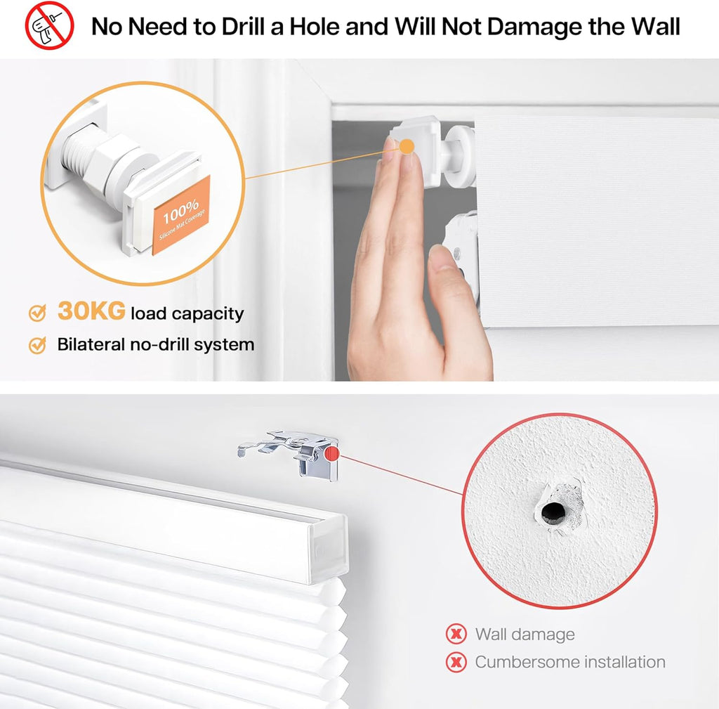 LazBlinds No Drill Blinds for Indoor Windows, Blackout Roller Shades, Cordless Window Blackout Blinds, Thermal Insulated Fabric UV Protection for Home and Office, 22.5" W x 48" H, White