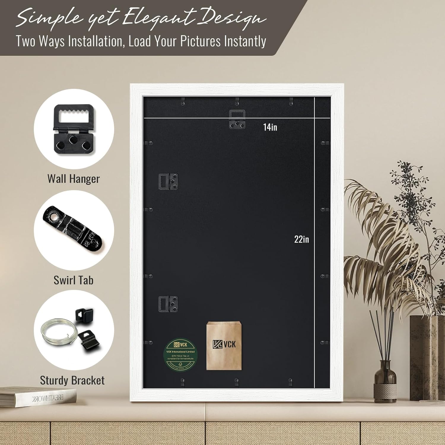 VCK 14x22 Picture Frames white Set of 6, Wide Border Wood Poster Frame, Multi-Directional Display Family Photos, Office Prints, Studio/Gallery Artwork, Woodgrain Series, Wall Hanging