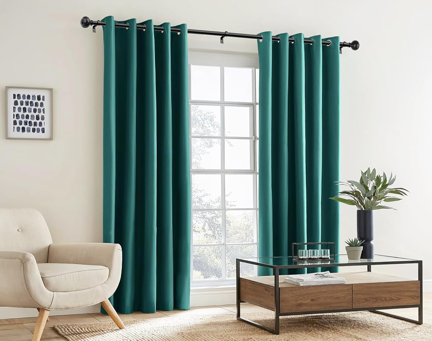 TONIAL Black Curtain Rod 32 to 58 Inches, 7/8 Adjustable Curtain Rods for Windows 20 to 54 Inches, Splicing Drapery Rods Heavy duty with Netted Texture Finials