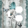 Wallplates Rustic Teal Daisy Floral Flowers Butterfly Wood Grain 1 Toggle 1 Duplex Switch Plate Electrical GFCI Faceplate Decorative Light Switch Covers for Bathroom Bedroom Decor