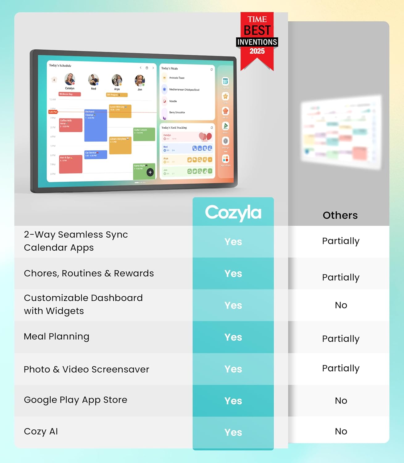 Cozyla Digital Calendar+ 2: 32 inch Wall Planner Touch Screen Chore Chart Customize Dashboard Smart Electronic Calendar for Family Schedules Meal Planner Support Any Google Play App Wall Mount Black