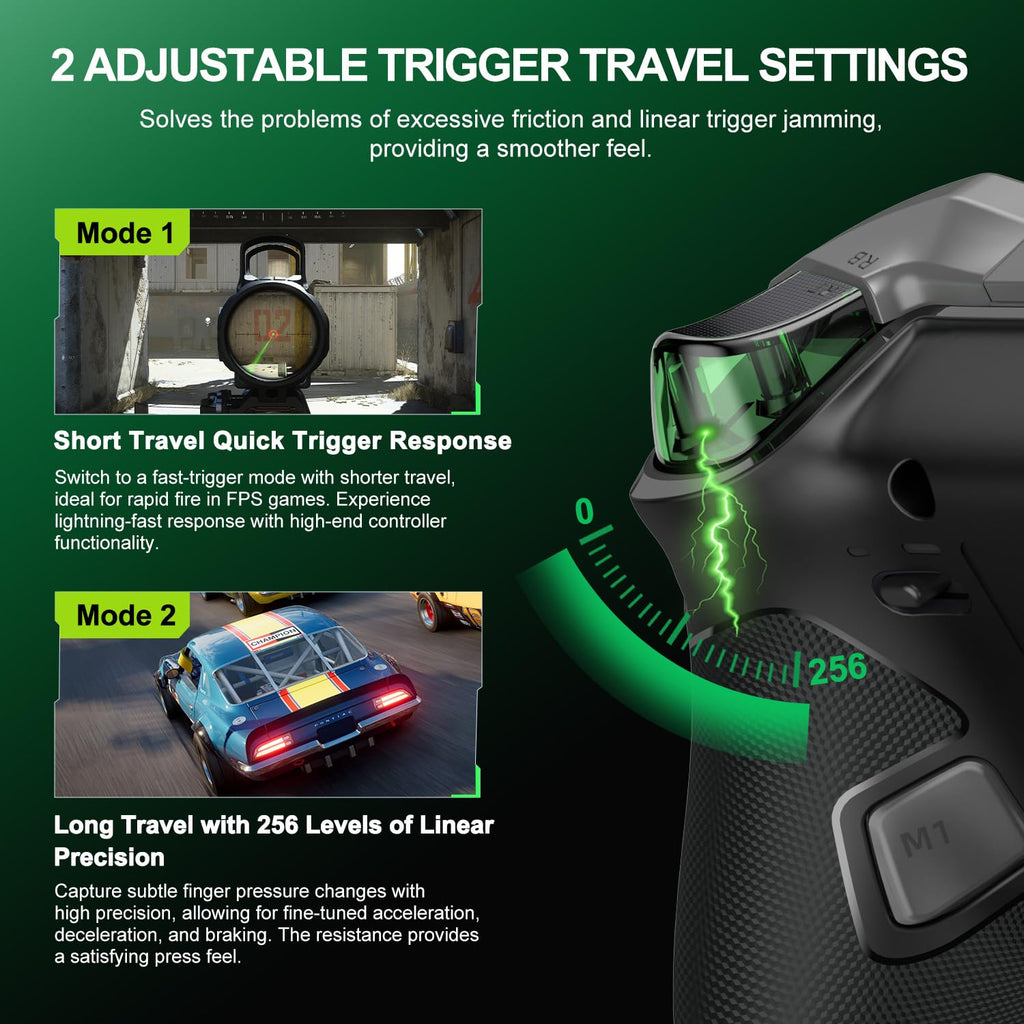 PXN P5 PC Gaming Controller, 2.4G Wireless Gaming Controller, Hall Effect Joystick, Hall Triggers, Dual Vibrators, APP, POM, Wake-up, 4-Macro, 3-Mode(2.4G/BT/SW), for PC,Switch,Android,iOS - Black