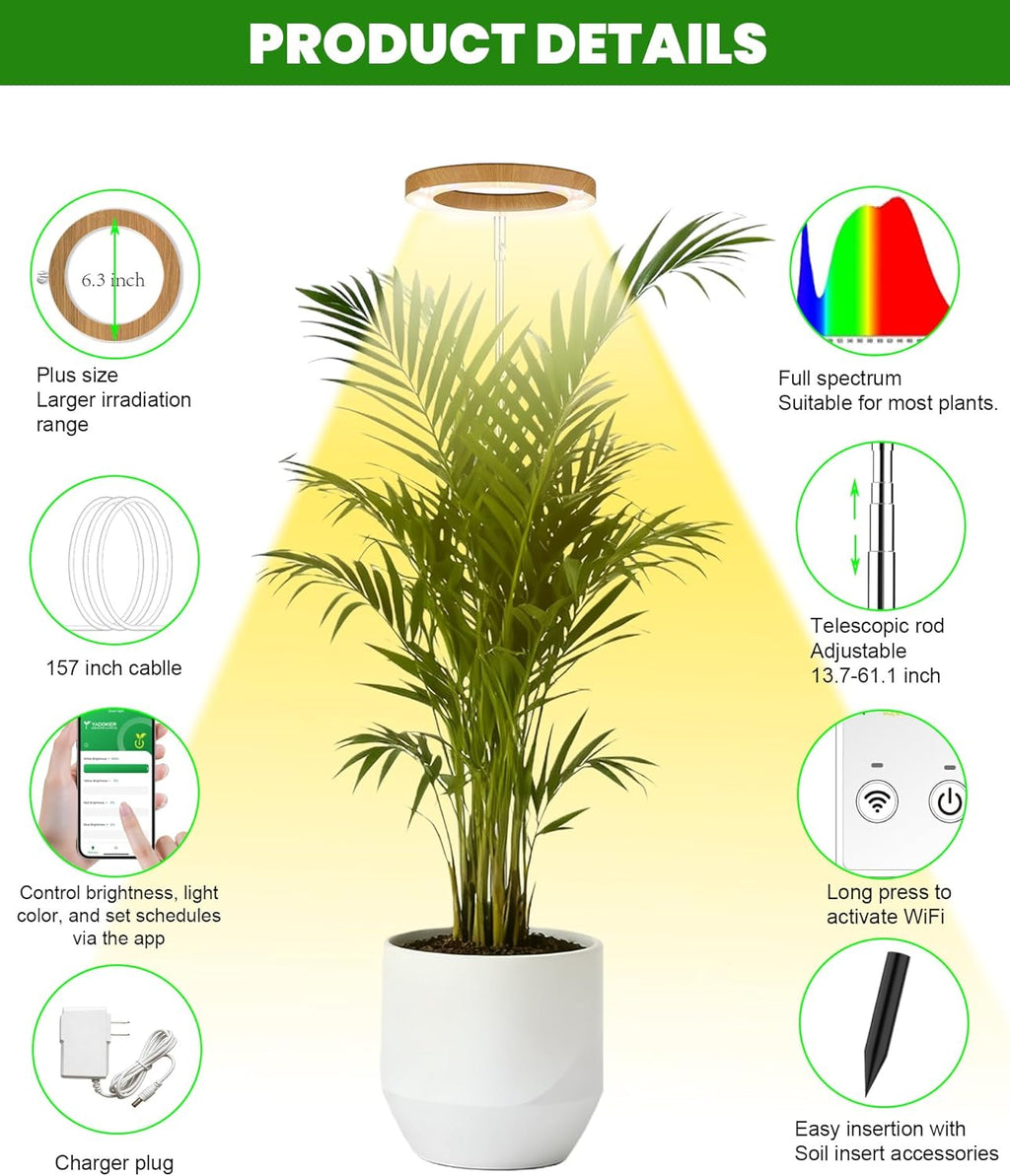 yadoker Plant Grow Light, Smart Plant Light Works with Alexa,Google for Indoor Plants,Height Adjustable,Customized Light Brightnesss,Multiple Timers