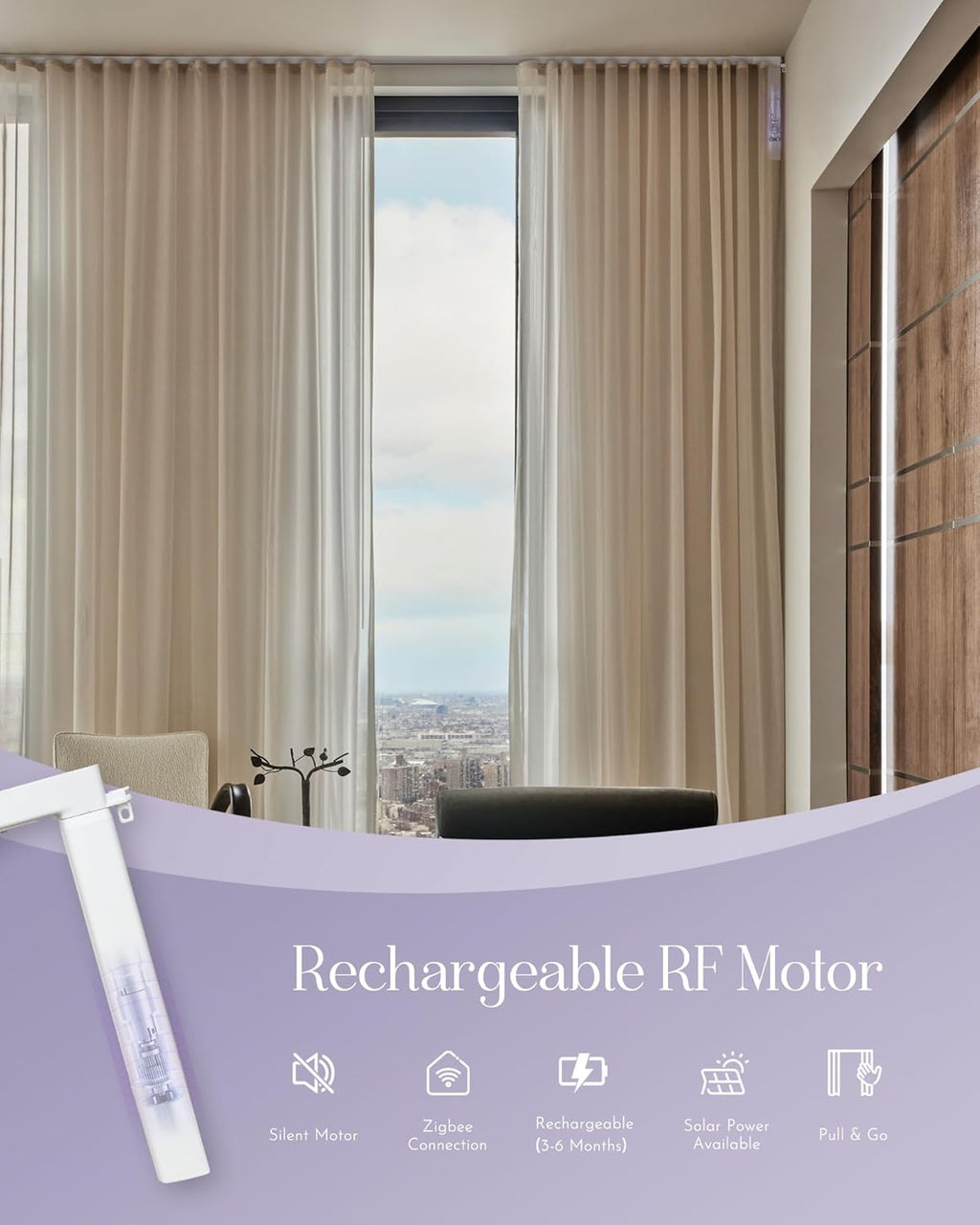Graywind Retractable Smart Curtain Track Motorized Center-Opening Rail, Smart Curtains System Compatible with Alexa/Google Home (87-157inch)