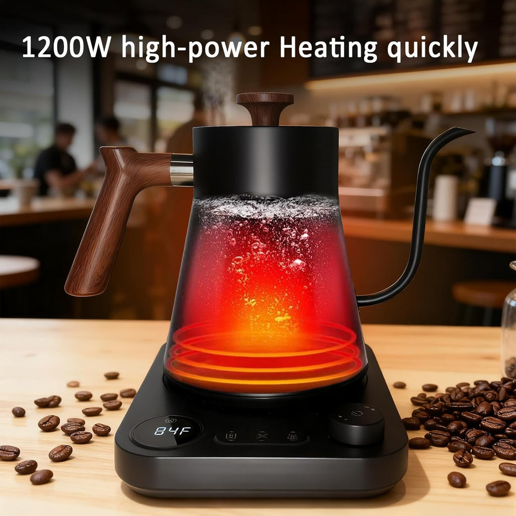 Gooseneck electric kettle,Auto Boil Detection, with Variable Temperature Control, Stainless Steel Inner, Ultra-Quiet 304 Stainless Steel,1200W Quick Heating, for Coffee, Tea & Milk, 0.9L