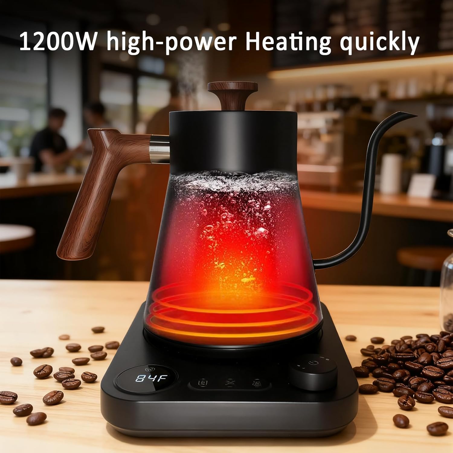 Gooseneck electric kettle,Auto Boil Detection, with Variable Temperature Control, Stainless Steel Inner, Ultra-Quiet 304 Stainless Steel,1200W Quick Heating, for Coffee, Tea & Milk, 0.9L