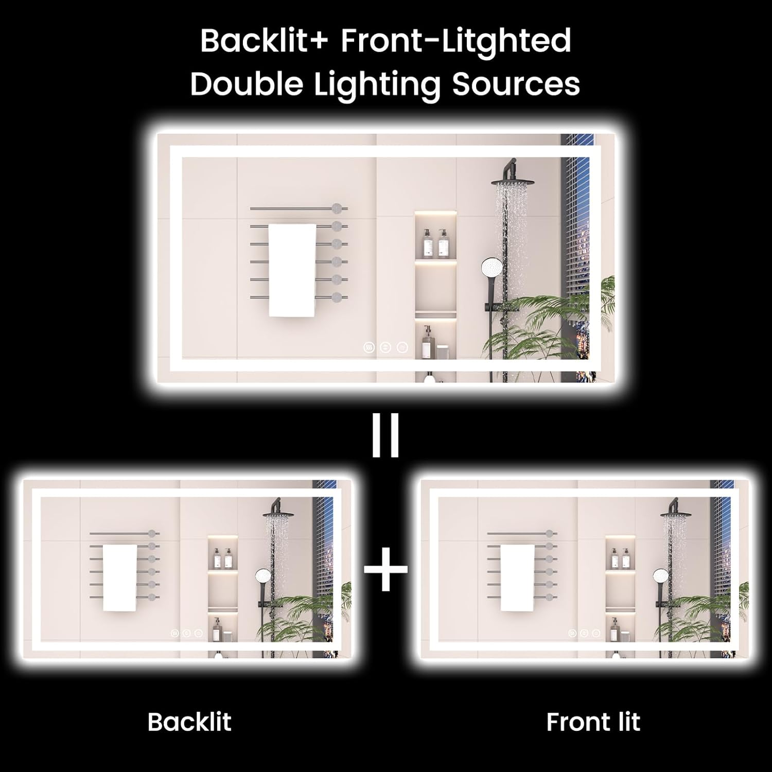 55X36 LED Bathroom Mirror with Lights, Anti-Fog, Backlit + Front Lit, Lighted Bathroom Vanity Mirror for Wall, Memory Function, Dimmable, Tempered Glass, Shatter-Proof