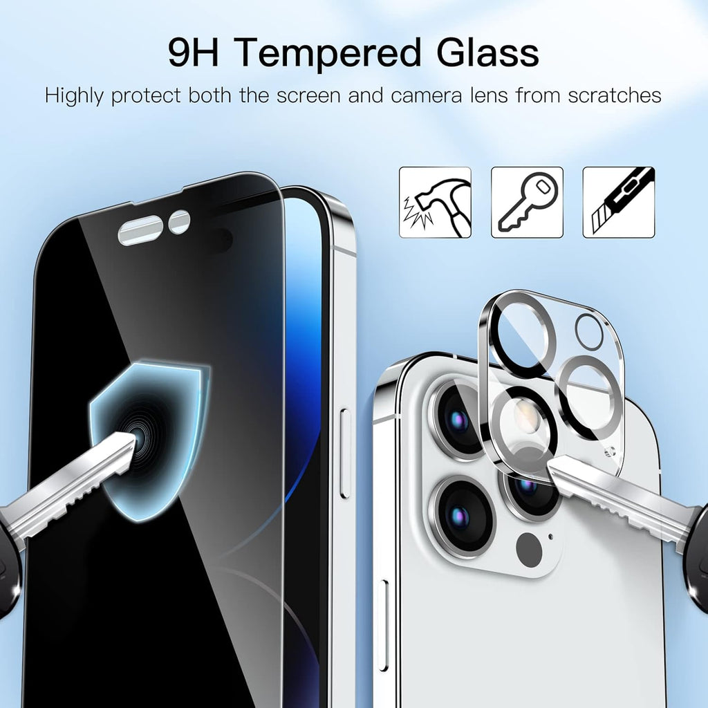 JETech Privacy Full Coverage Screen Protector for iPhone 14 Pro Max 6.7-Inch, with Camera Lens Protector, Anti-Spy Tempered Glass Film, 2-Pack Each