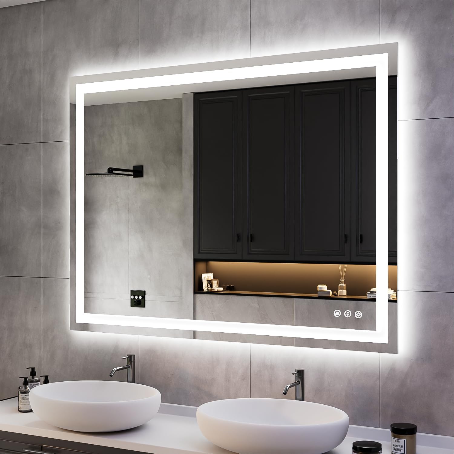 ISKM 48'' x 36'' LED Mirror for Bathroom Lighted Vanity Mirror for Wall Front Lights + Backlit LED Bathroom Mirror Anti-Fog Tempered Glass ETL Listed