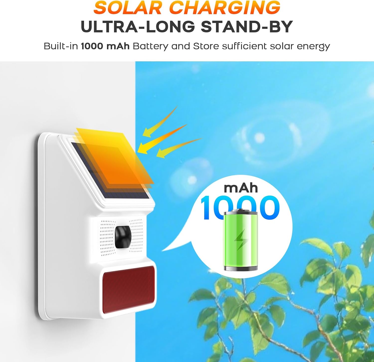 PGST Solar Alarm Motion Detector,Outdoor Security Siren Sensor with Flashing Light,IP65 Waterproof,Remote Control,21 Sound Switching Options,120dB Loud Noise Maker for Farm,Yard,Garden,Fish Pond