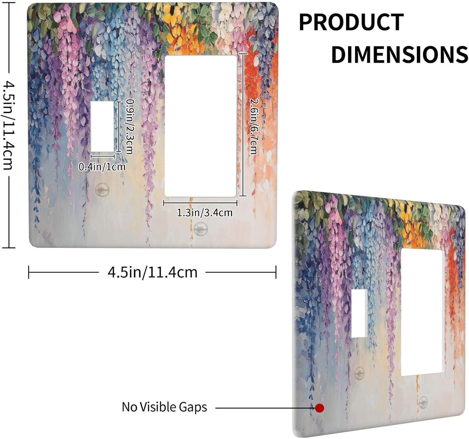 Colorful Wildflower Wisteria Cascade Floral Flower Outlet Covers 1 Toggle 1 Rocker Combination Decorative Wall Plate Electrical Switch Plates Light Switch Cover Plate for Bedroom Living Room Decor