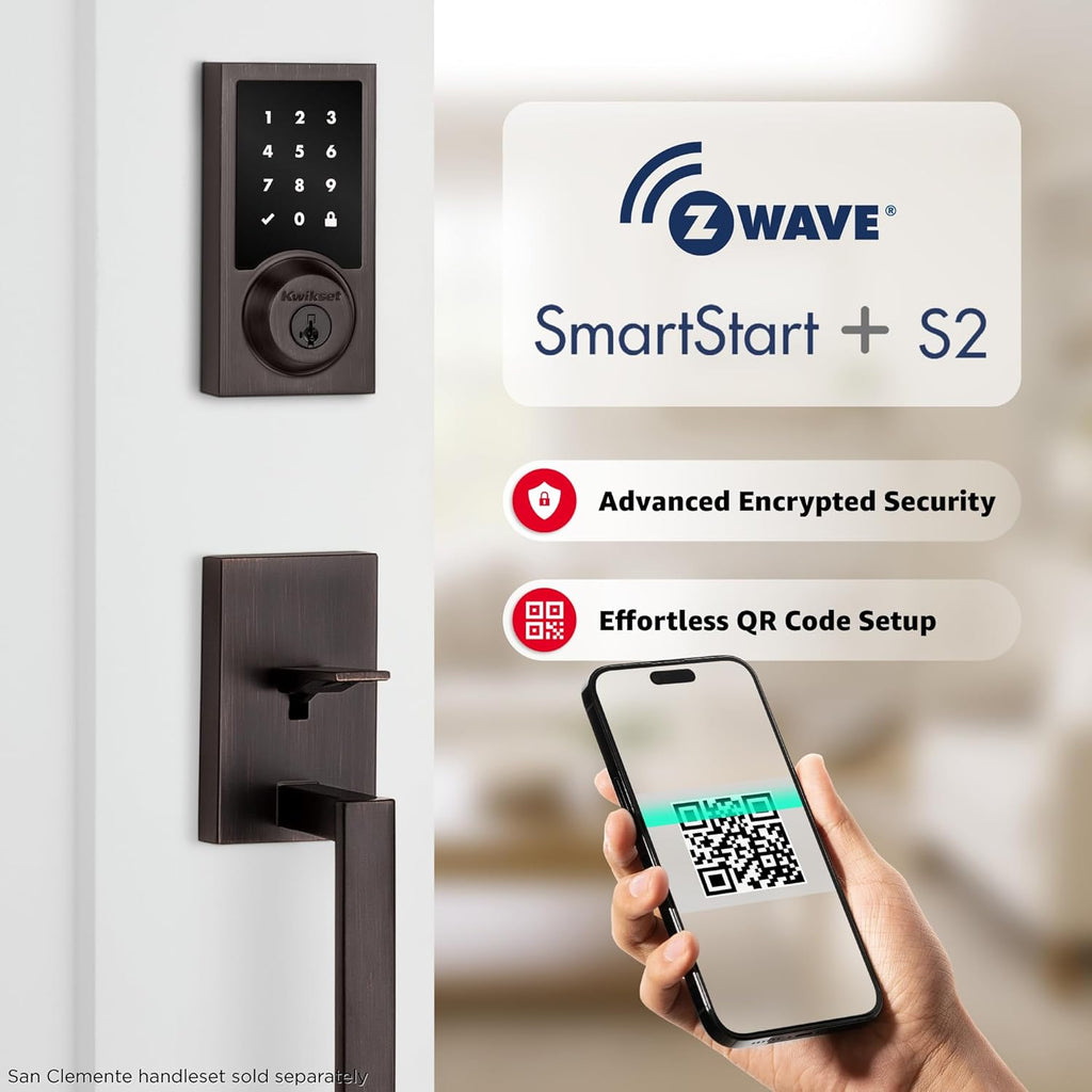 Kwikset HomeConnect 918 Contemporary Z-Wave Long Range Enabled Touchscreen Lock Works with Ring Alarm, Samsung SmartThings Hub Required, Sold Separately in Venetian Bronze