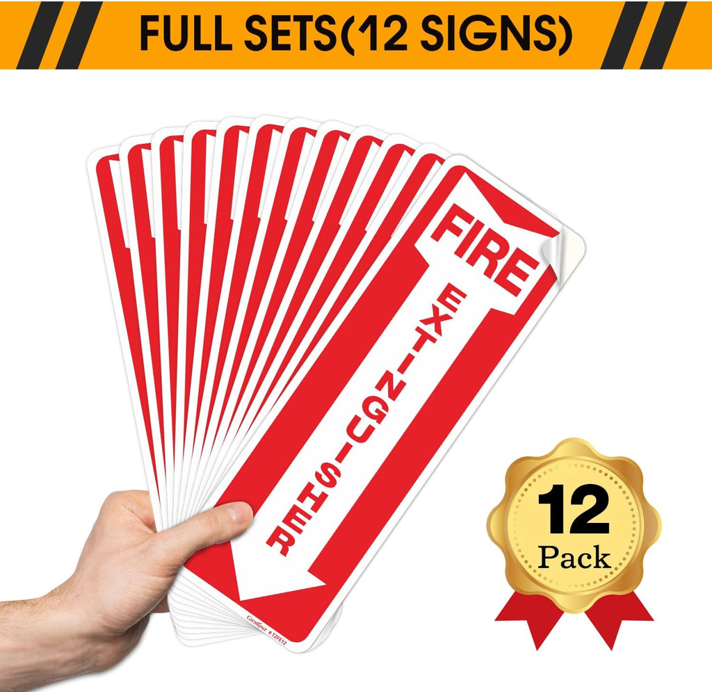 12 Pack Fire Extinguisher Sign, 12" X 4" Safety Sticker Signs, Fire Extinguisher Arrow Safety Signs, Self Adhesive, Weatherproof and UV Protected, Ideal for Office/Business, Home and Outdoor