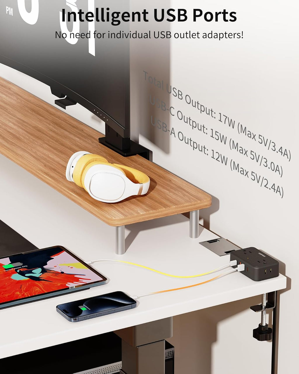 Desk Clamp Power Strip, 2 Pack Desktop Mount Charging Station with 4 Outlets 4 USB Ports (2 USB C), 10Ft Under Desk Power Strip, Fits 2.75" Tabletop Edge, Extension Cord for Home Office, Black