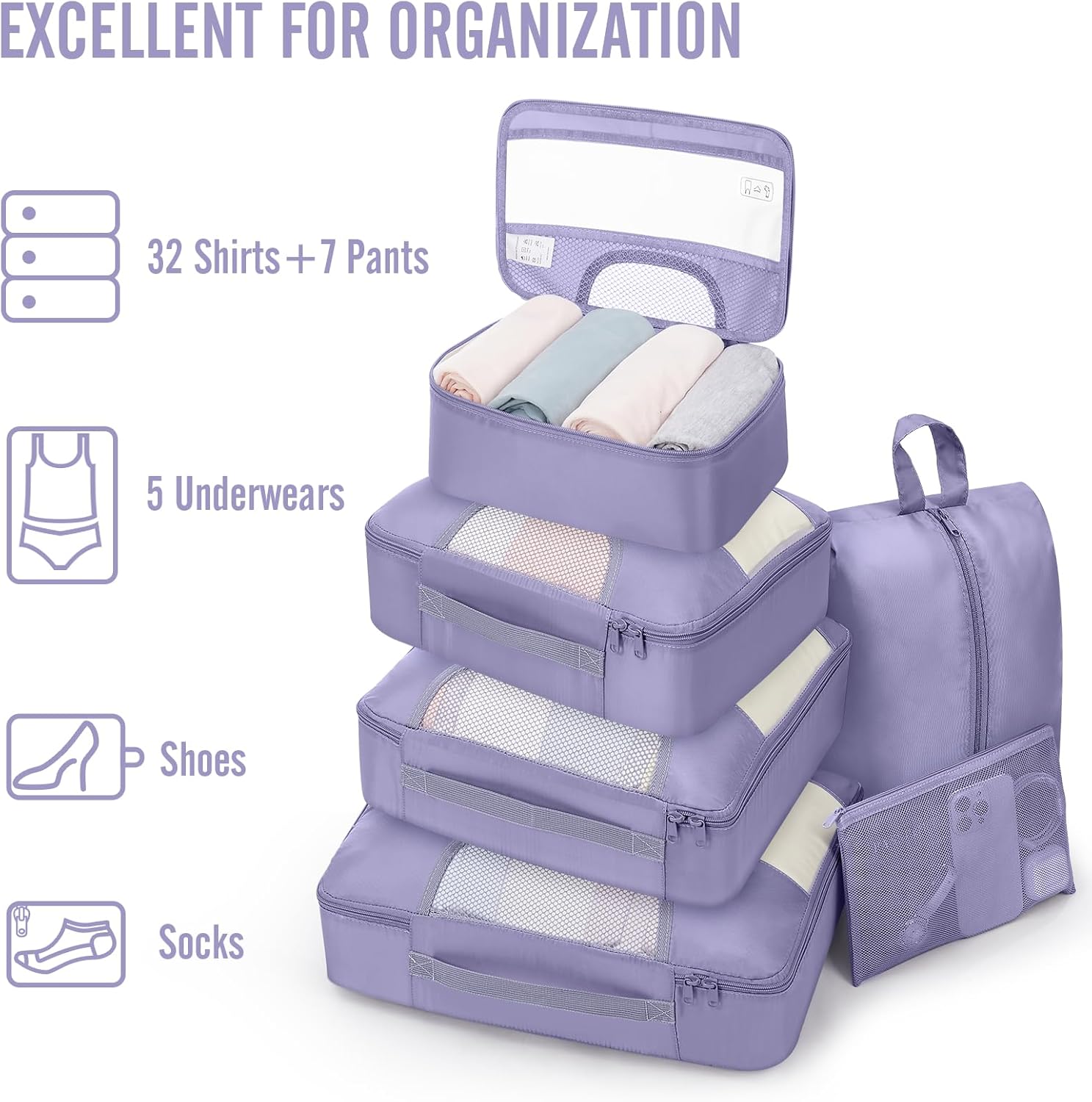 Veken 8 Set Packing Cubes for Travel Essentials, Suitcase Organizer Bags in 4 Sizes, Carry-On Luggage Accessories with Large Laundry & Hanging Toiletry Bag, Must-Have for Airplane, Road Trip & Camping