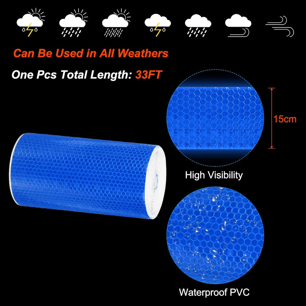 PATIKIL 6 Inch x 33 ft Reflective Tape, 1 Roll Waterproof Self Adhesive High Visibility Caution Warning Safety Tape Reflector with Scraper for Trucks Trailers Cars, Blue