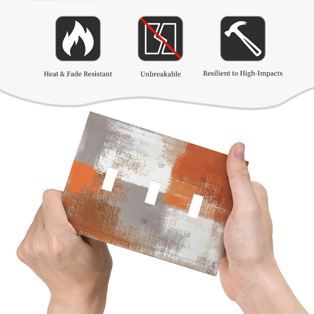 Orange Grey Abstract Art Oil Painting Decorative Switch Plates 3 Gang Wall Plate Triple Toggle Light Switch Cover Faceplate Electrical Wall Panels For Home Farmhouse Decor