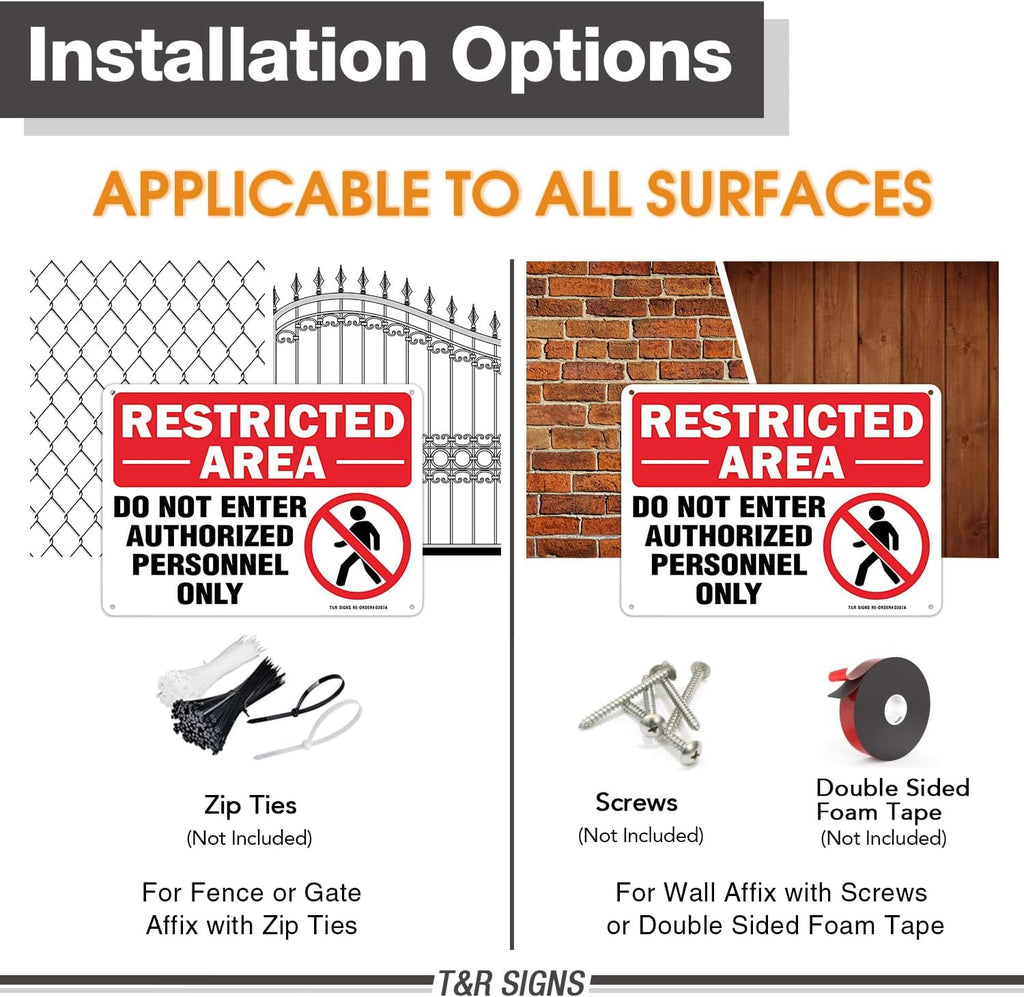 Restricted Area Do Not Enter Authorized Personnel Only Sign - 4 Pack - 10 x 7 Inches Rust Free .040 Aluminum - UV Protected, Waterproof, Weatherproof and Fade Resistant - 4 Pre-drilled Holes