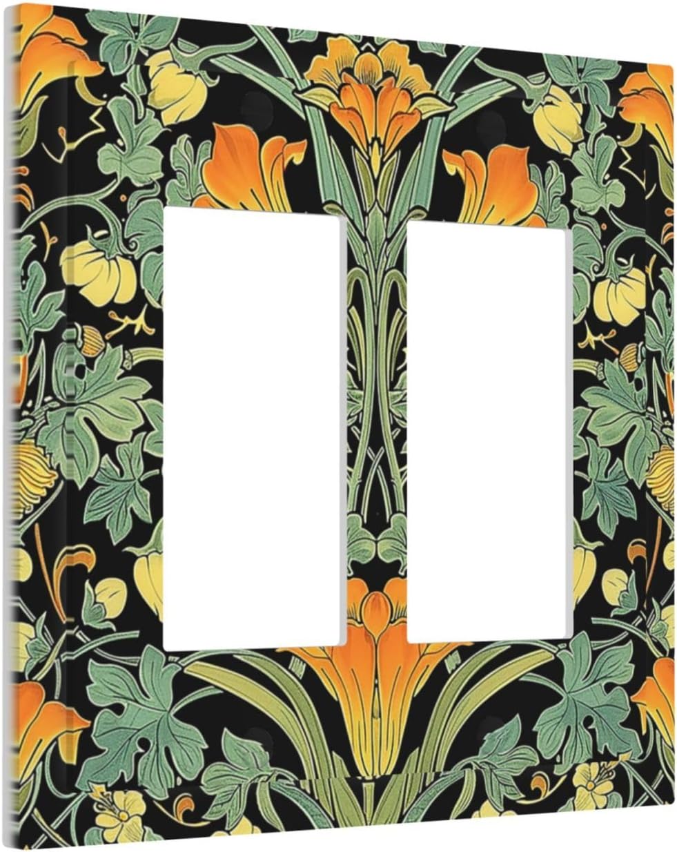Decorative Outlet Covers William Morris Vintage Floral Green Yellow 2 Gang Double GFCI Rocker Electrical Wall Panels Light Switch Cover Plate for Bedroom Home Decor