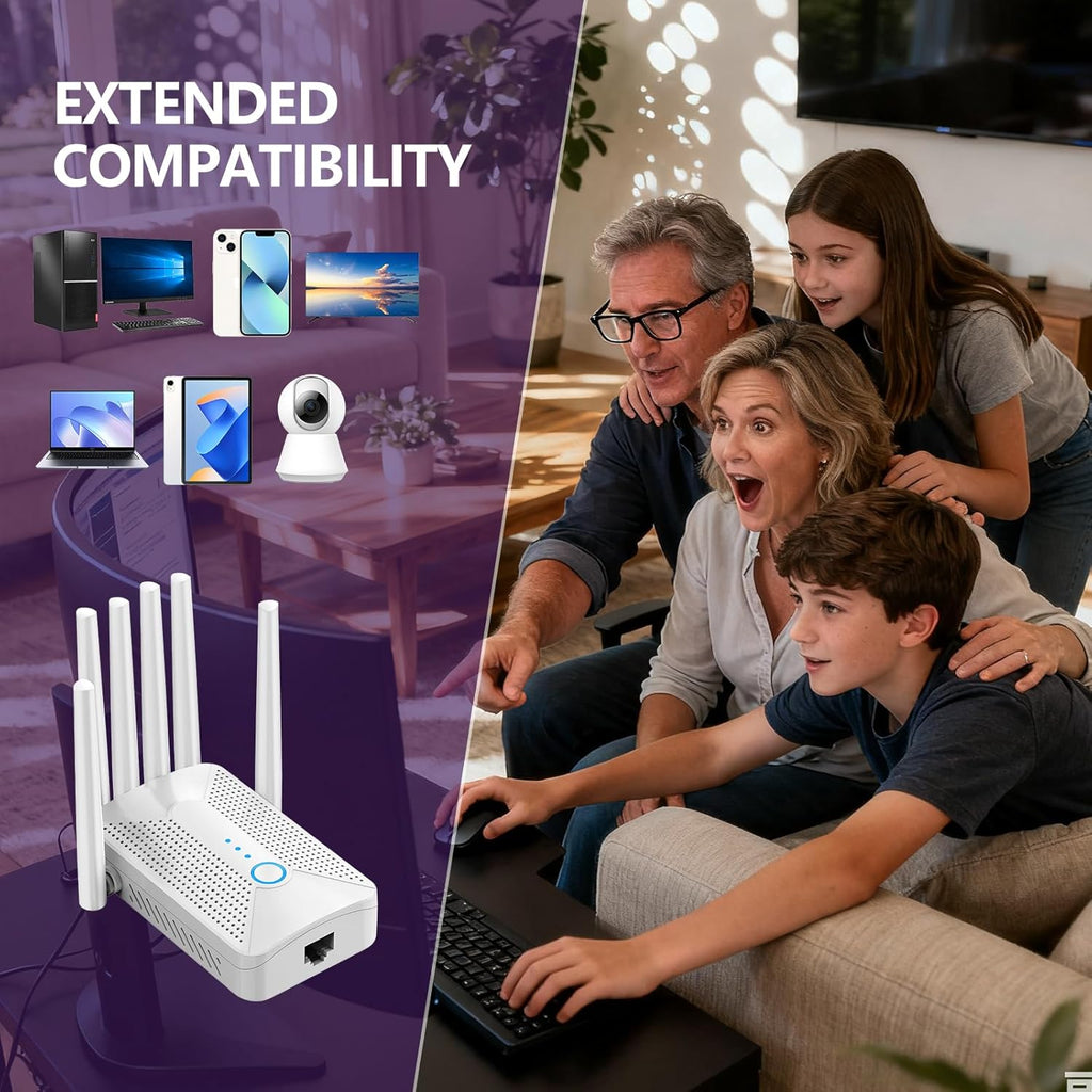 WiFi Extender Signal Booster for Home with 6 Antennas, Stable & Powerful up to 9995 Sq.ft for 60+ Devices, Internet Booster, WiFi Repeater & Wireless Access Point, Easy Setup