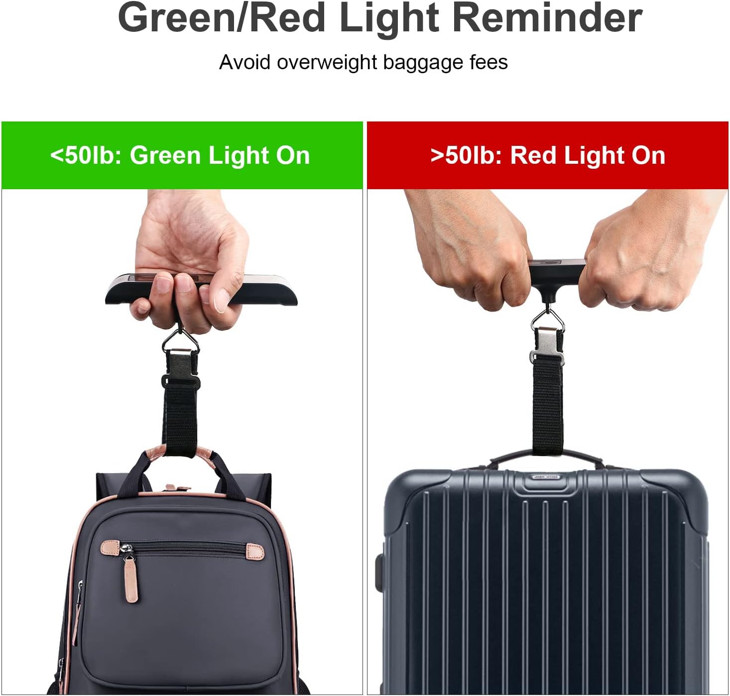 travel inspira Luggage Scale, Portable Digital Hanging Baggage Scale for Travel, Suitcase Weight Scale with Rubber Paint, 110 Pounds, Battery Included