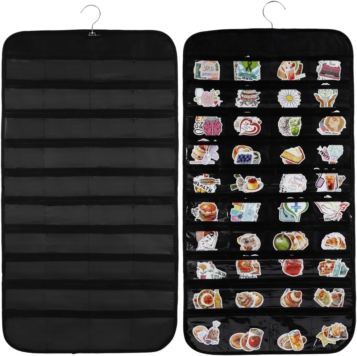 UCEC 2PCS Hanging Sticker Organizer Display Stand Double Sided 80 Pocket Hanging Sticker Chart with Clear Pockets, Wall Sticker Holder for Vendors, Jewelry Organizers and Storage (Black)