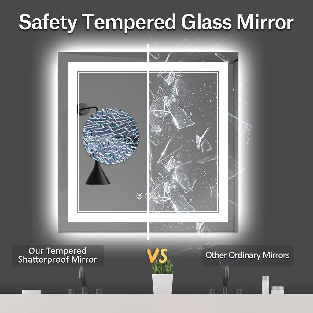 36 x 36 Inch Led Mirror for Bathroom, Backlit and Front Lighted Bathroom Vanity Mirror with Lights, Anti-Fog, 3 Colors Dimmable, Memory, Shatterproof Wall Led Mirror
