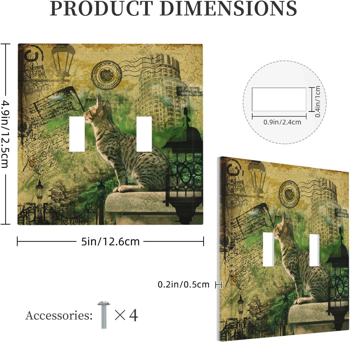Decorative Switch Plate Covers Vintage Style Cat City Stamp 2 Gang Double Toggle Light Switch Cover Plate Electrical Wall Plate Outlet Cover for Bedroom Home Decor