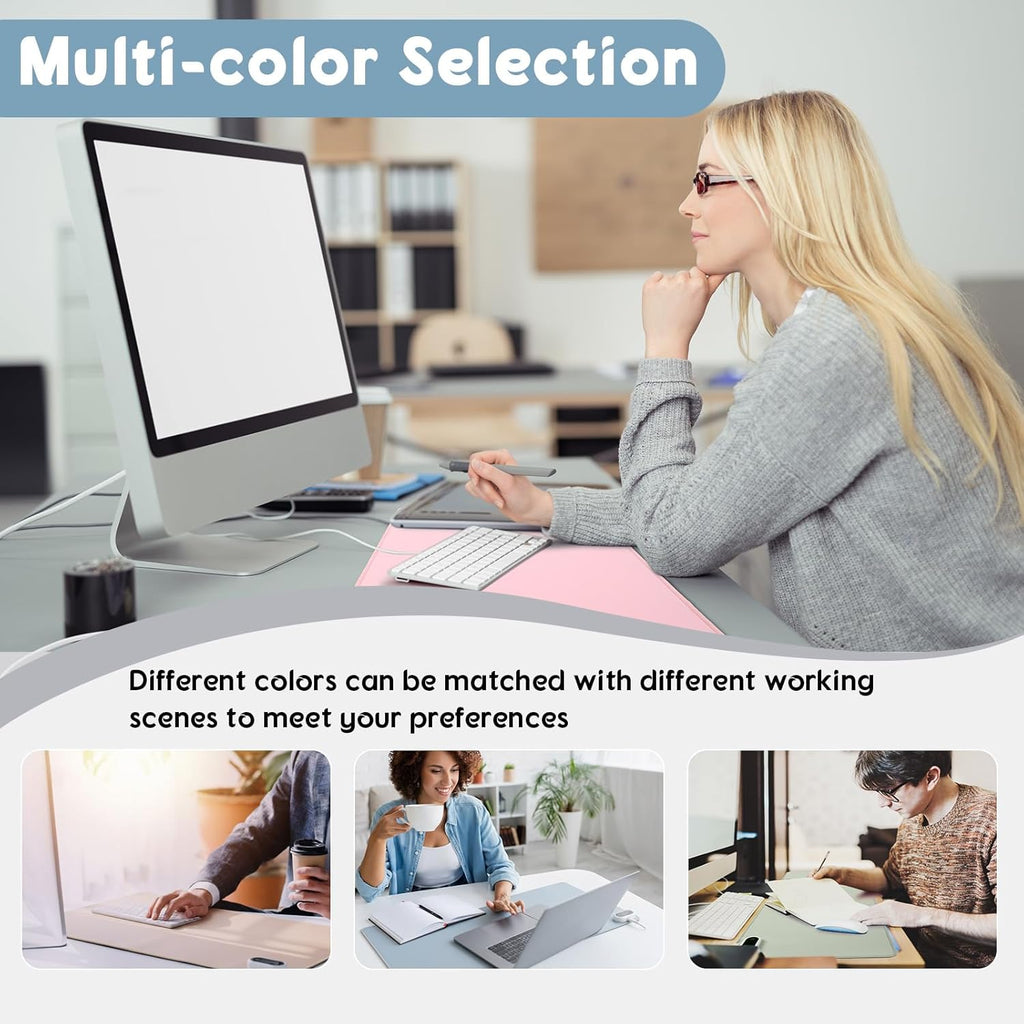 Konohan Heated Large Desk Mat PU Leather Warm Mouse Pad with 5 Heating Level & 4 Hour Auto Shut-Off Heating Keyboard Pad Warmer Gaming Mice Mat Only Supports 110v(Gray-Blue Color,23.6"x 14.2")
