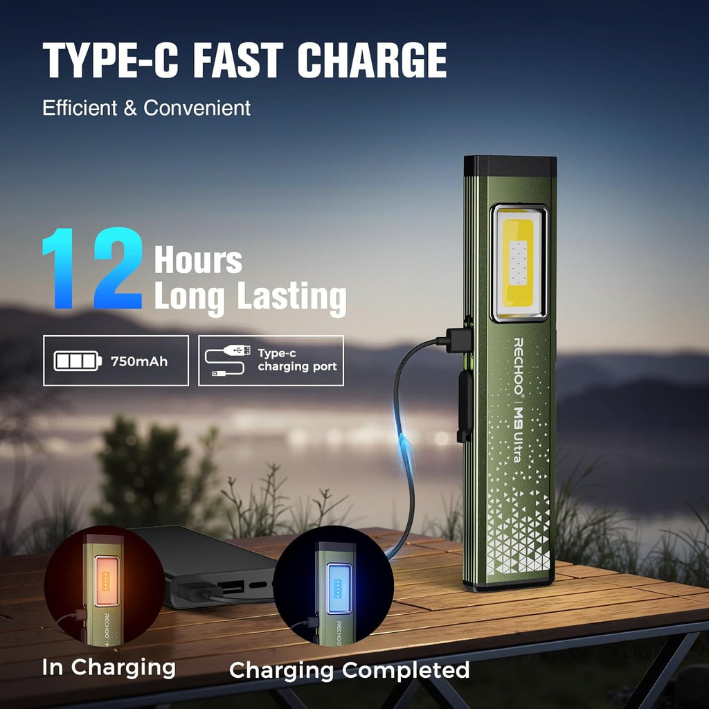 RECHOO Rechargeable Flashlights High Lumens 2Pack, Magnetic EDC Flashlight with Clip, 8 Modes Powerful Pocket LED Flashlight, Waterproof Portable Flat Flashlights for Home Camping Emergency