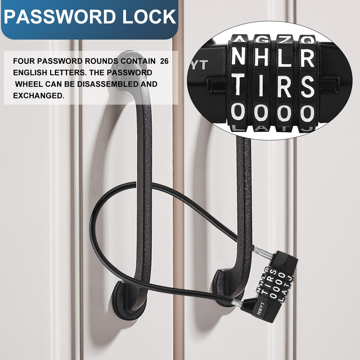 Cable Lock with Word Combination, Letter Padlock, for Metal Fence, Shed, Gates, Outdoor Fence, Long Cabinet, Refrigerator, Dumpster(15''(Locking Span 7''))