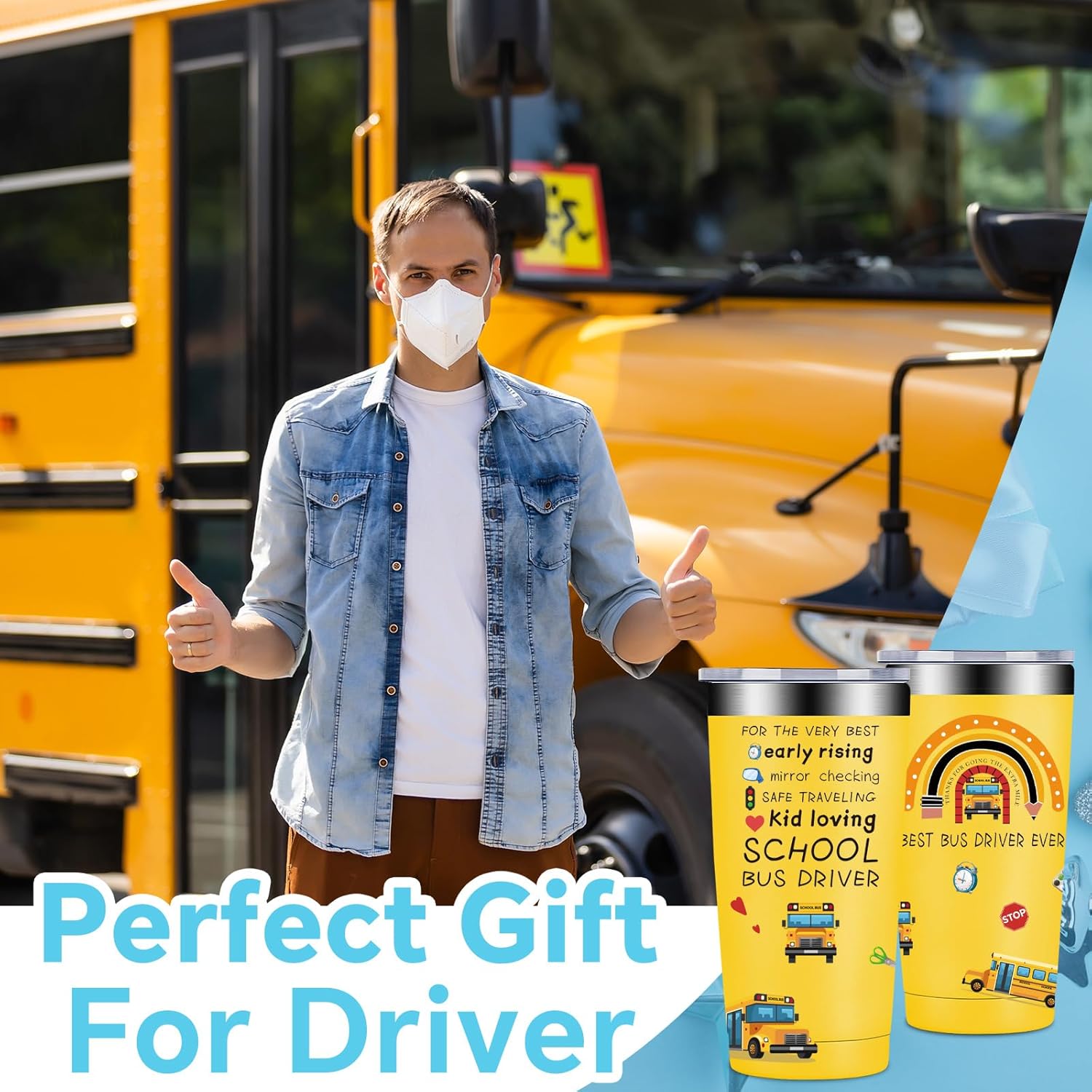 Fufandi School Bus Driver Gifts for Men, Women - Bus Driver Back to School Thank You Appreciation Gifts, Drivers Retirement Birthday Gift - Tumbler Cup 20oz