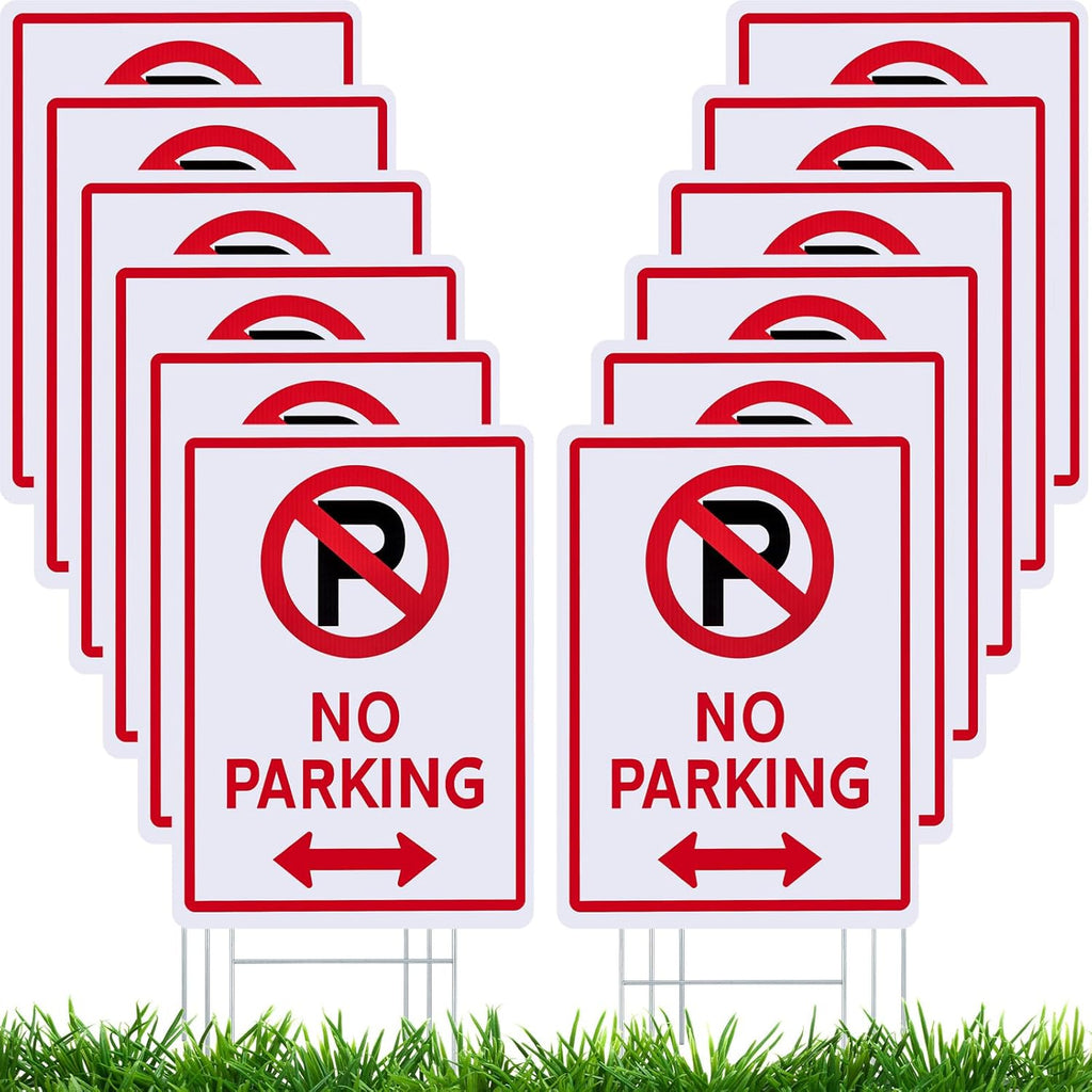 Kigley 12 Pcs No Parking Signs with H Stake 14 x 10" Plastic Waterproof Double Sided No Parking Outside Signs, Weatherproof and Fade Resistant, Easy to Mount