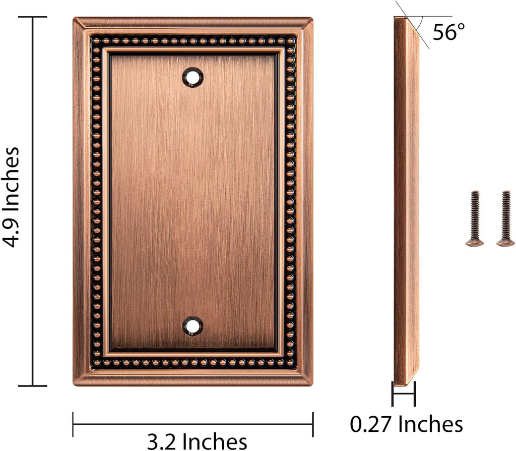 Henne Bery Sunken Pearls Heavy Duty Decorative Wall Plate Switch Plate Outlet Cover (Single Blank, 2 Pack, Antique Copper)