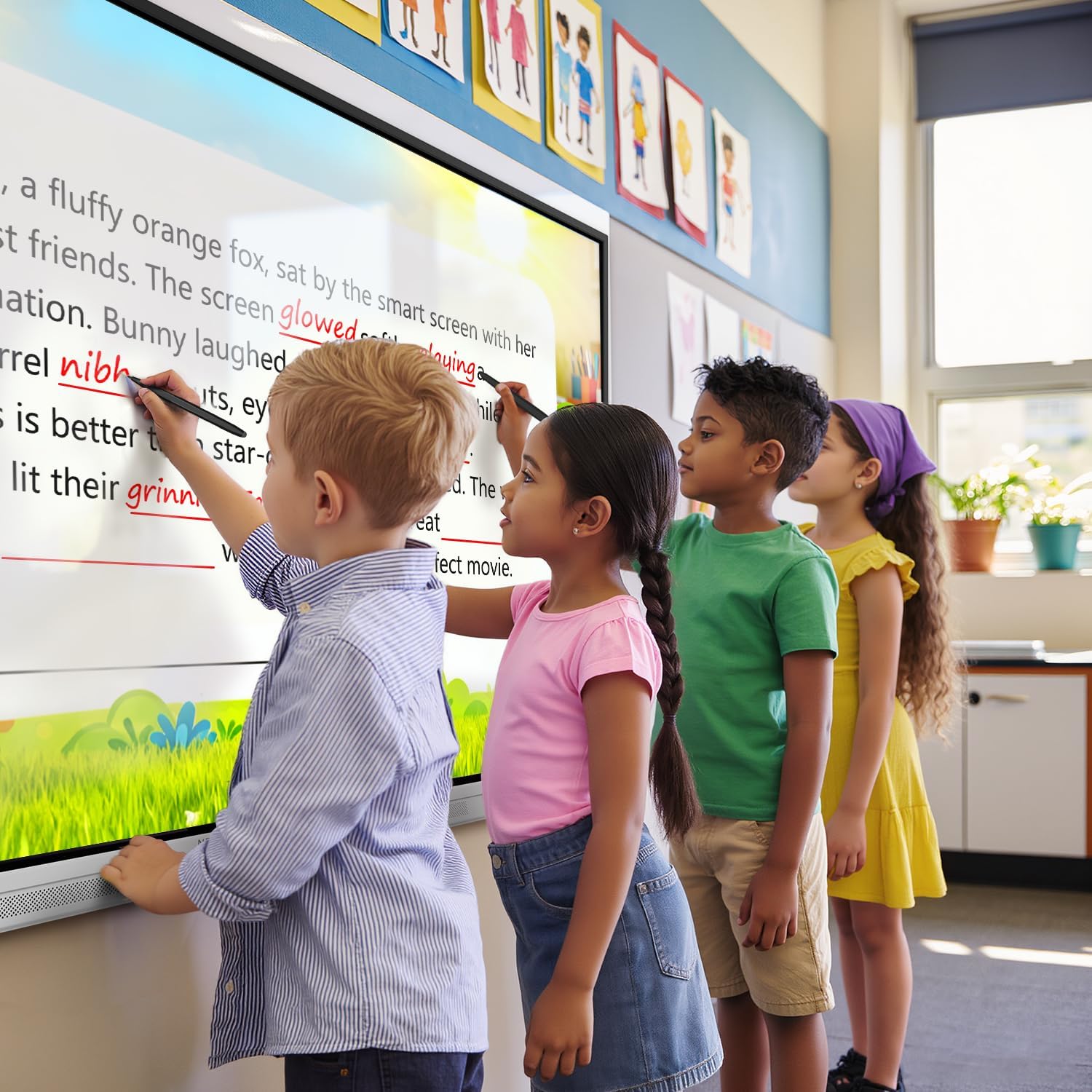 Smart Board, 75" Interactive Whiteboard with Google EDLA, Built-in Digital Whiteboard, Wireless Casting, Split-Screen & Unlimited Canvas for Business and Education (Wall Mount Included)